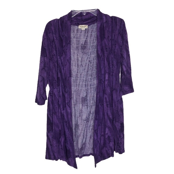 One World Purple Open Front Jersey Knit Cardigan 3/4-Length Sleeves- Size Medium - Picture 1 of 5